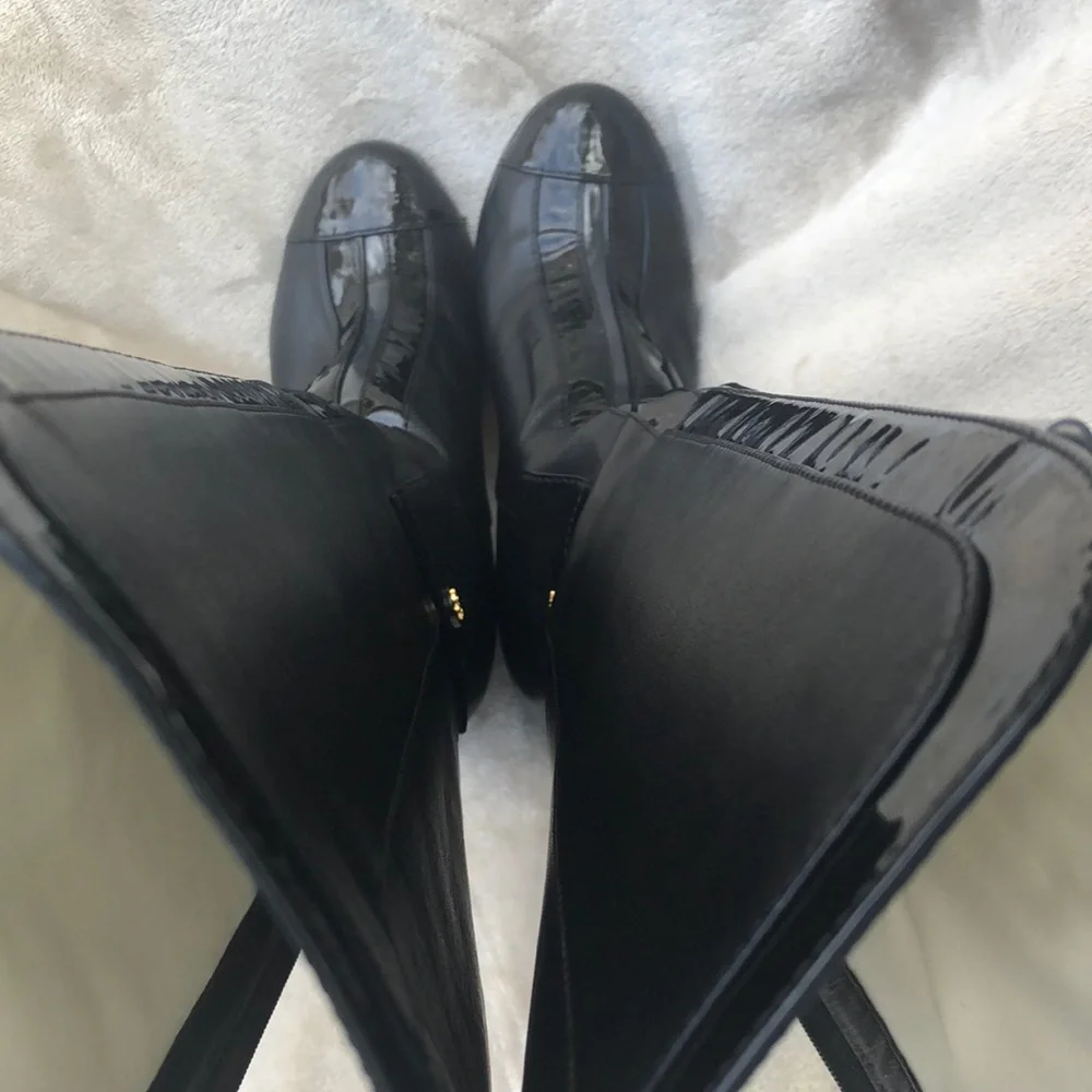 CHANEL Black Leather Tall Boots with Gold Accents - Picture 14 of 16